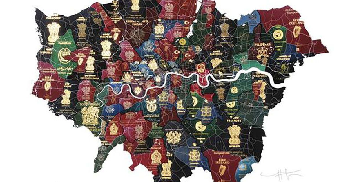 An artist made this map using passports to show how diverse London is